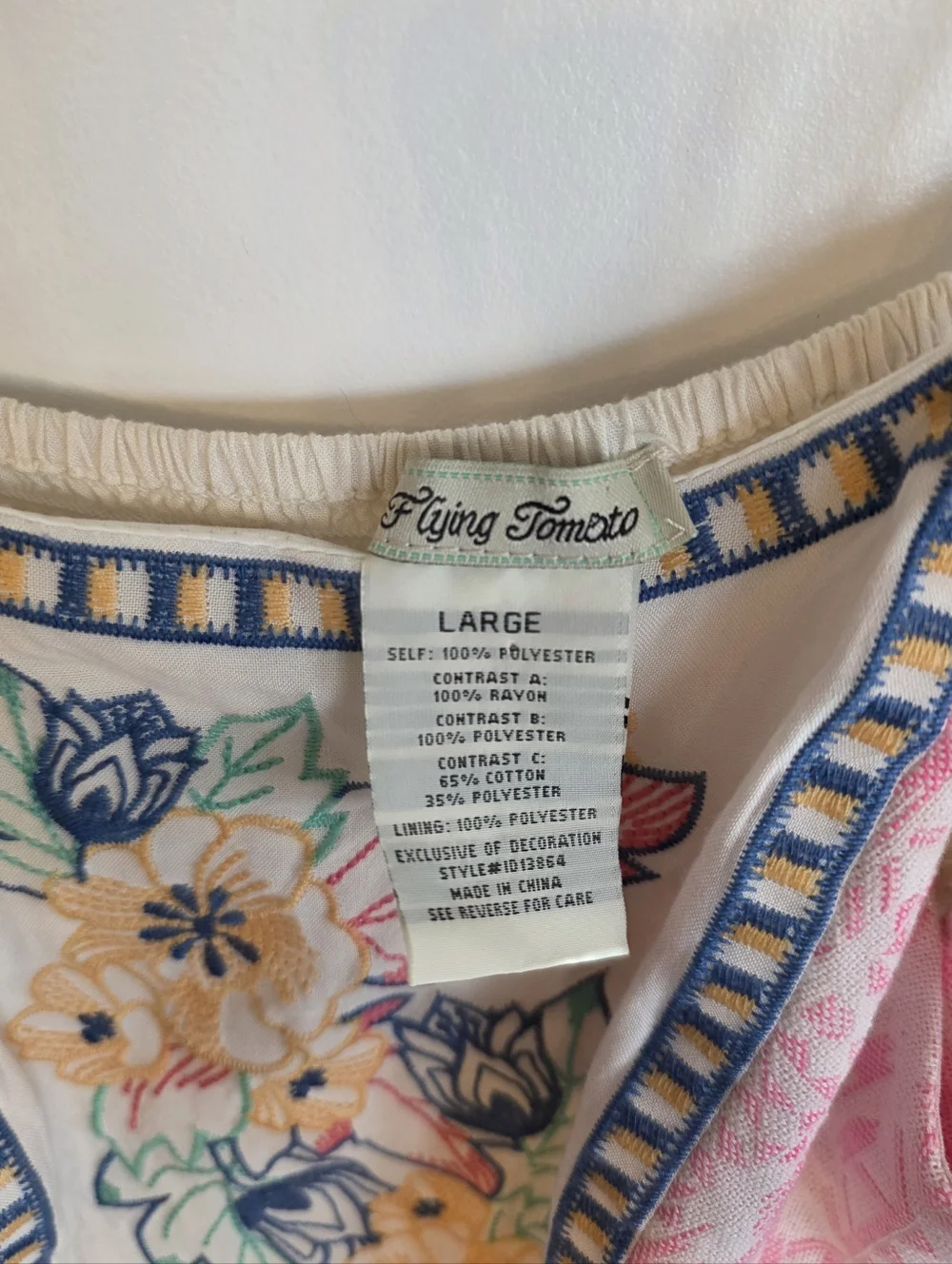 Flying Tomato Cream Dress with Pink, Blue & Yellow Floral Embroidery - Picture 5 of 5